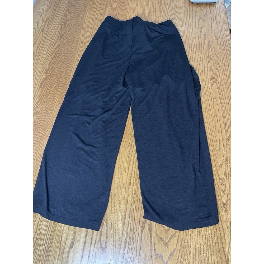 White House Black Market Slub Knit Wrap Wide Leg Cropped Black Pants Small - Picture 3 of 14